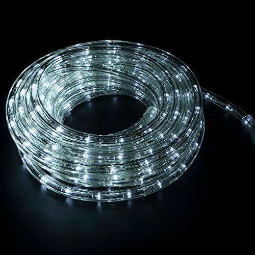 SL 25ft/8meters 110V LED Rope Lights Kit, Cool White, 360° Beam, LED Crystal Clear PVC Tubing Rope, Customizable Indoor/Outdoor Rope Lighting for Holiday(8M/25FT, Cool white)