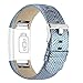 Vancle Fitbit Charge 2 Band,Luxury Genuine Leather Replacement Strap for Fit bit Charge 2(No Tracker) (grid blue)