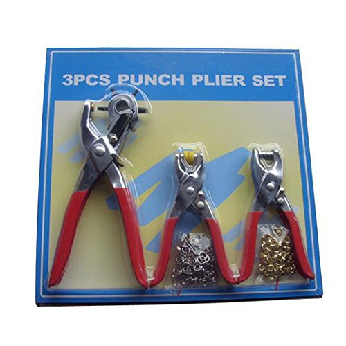 MTP Brand 3pc RED Punch Plier Set (Shoe Brass Eyelets Setting Plier Leather Belt Hollow Hole Punch) (with 200pcs Eyelets)