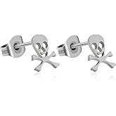 TGNEL Titanium Gothic Skull/Bat Earrings - Hypoallergenic Halloween Stud Earrings for Men & Women - Silver/Black
