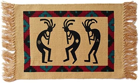 Onyx Arrow Southwest Cotton Stencil Placemats - Kokopelli Black