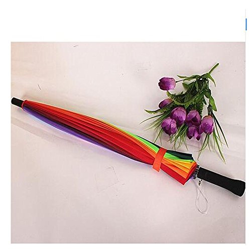 meizhouer 24k Color Rainbow Umbrella Fashion Long Handle Straight Anti-UV Sun/Rain Stick Umbrella Manual Big Parasol - Thumbnail 3