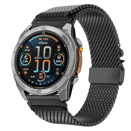 Titanium Strap for Garmin Fenix 8 47mm, Milanese Loop Bracelet, Parachute Buckle Straps Titanium for Garmin Fenix 7/7 Pro/6/6 Pro/5/5 Plus/Forerunner 935/945/955/965/Epix/Epix Pro Gen 2 47mm