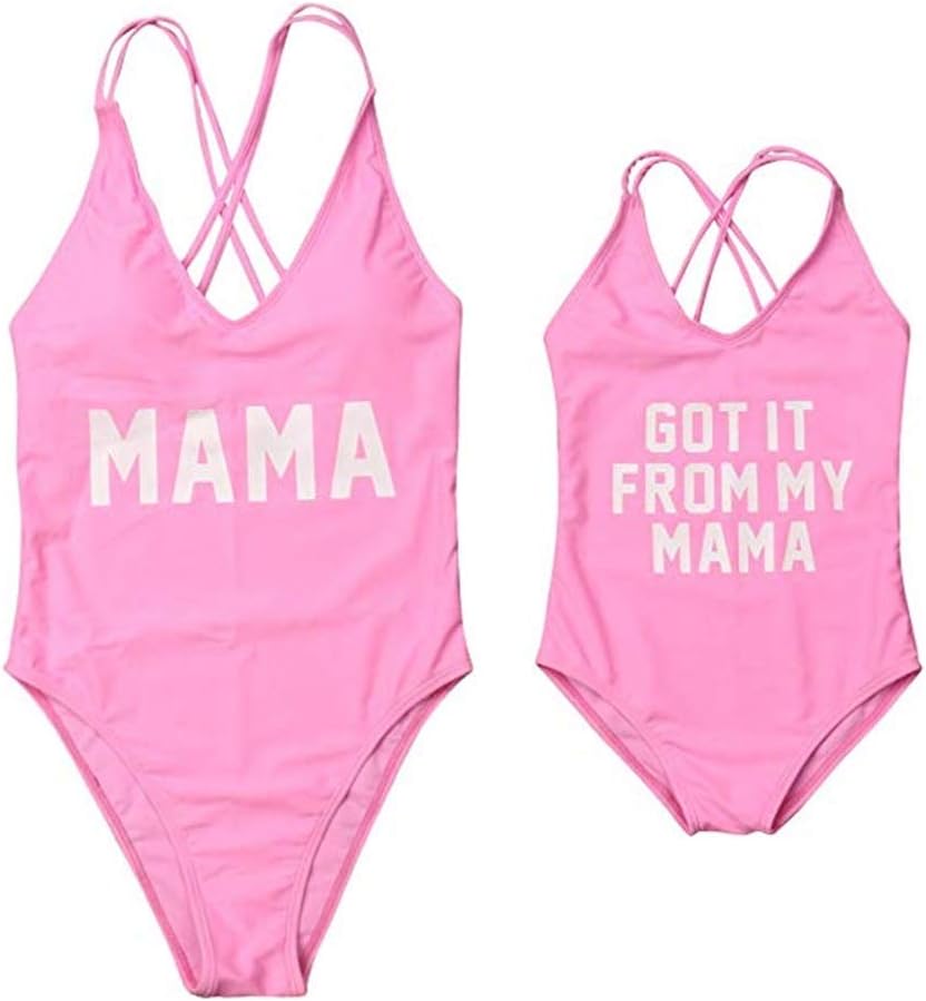 Mommy and Me Swimsuit Family Matching Baby Girls Women Letter Print One Piece Swimwear Bathing Suit