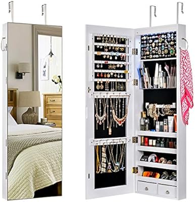 Sunix Mirror Jewelry Cabinet Wall Door Full Length Lockable Jewelry Armoire Organizer Storage Jewelry Holder With 8 Leds White Amazon Sg Home Improvement