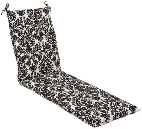 Pillow Perfect Indoor/Outdoor Black/Beige Damask Chaise Lounge Cushion by Pillow Perfect