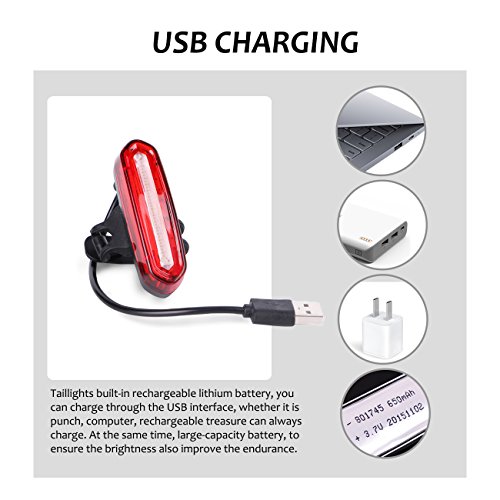W WHEEL UP Bike Taillight IPX6 Waterproof Riding Rear light Mini LED USB Chargeable Mountain Bike Cycling Light Tail-lamp 6 Light Mode Options Safety Warning Light - Thumbnail 4