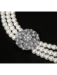 BABEYOND 1920s Gatsby Pearl Collar Vintage Bridal Pearl Collar Pendientes Joyería Conjunto multicapa Imitación Perla Collar con Broche