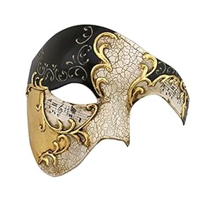 Luxury Mask Half Face Mask Masquerade Phantom Of The Opera, Black/Gold, One Size
