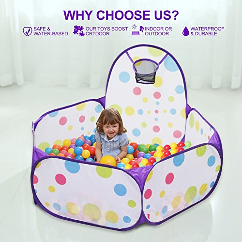 LPRTALK Kids Purple Ball Pit Ball Tent Toddler Ball Pit with Basketball Hoop and Zippered Storage Bag for Toddlers 4 Ft/120CM (Balls not Included) - Thumbnail 2