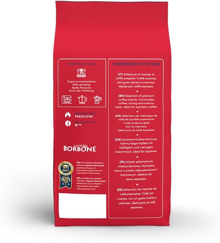 Café en Grains - Espresso Intenso - Espresso Napolitain Authentique - Intensité 9/10 - Mélange Riche et Vibrant avec Notes de Chocolat Noir - Format 1kg