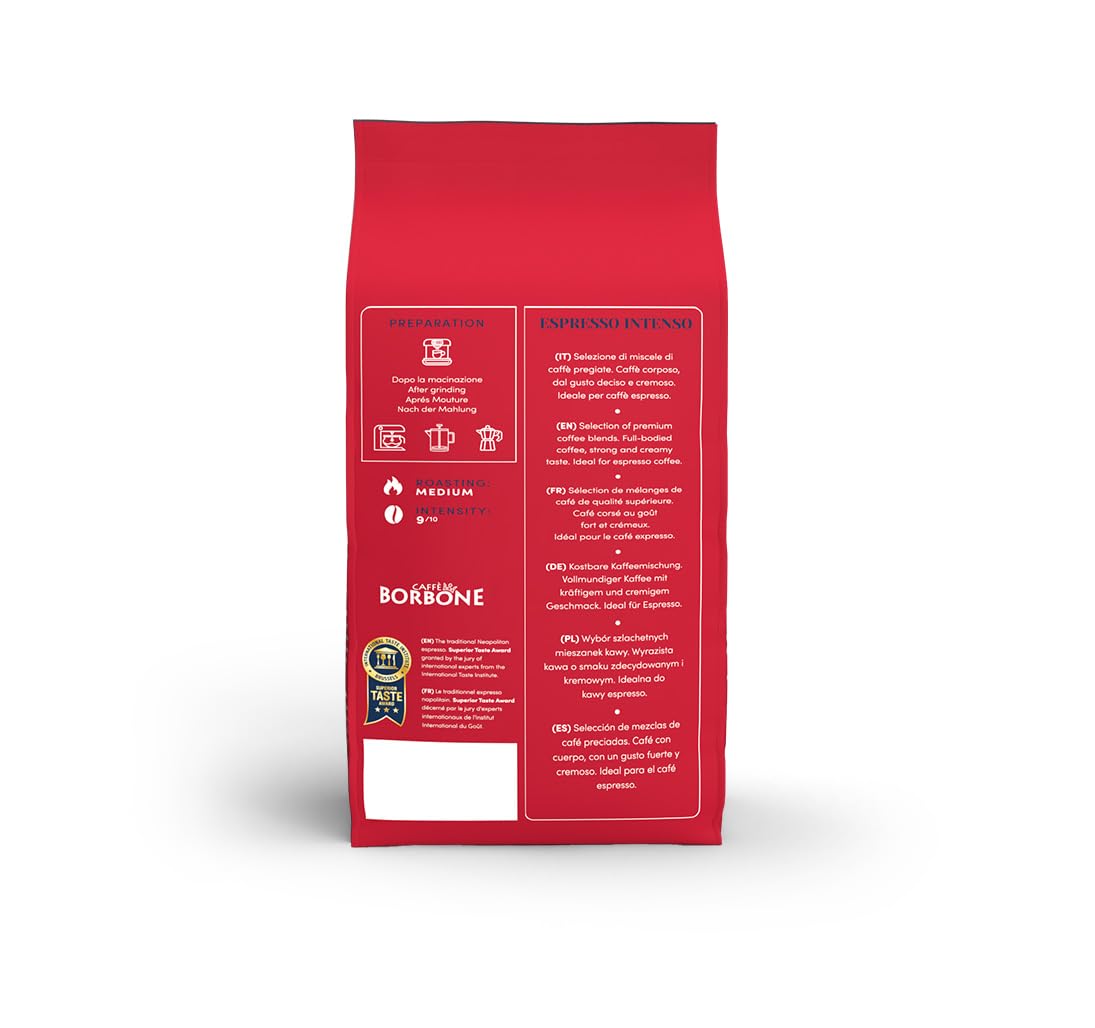 Caffè Borbone Kaffeebohnen - Espresso Intenso - Authentischer neapolitanischer Espresso - Intensität 9/10 - Reiche und lebendige Mischung mit Noten von dunkler Schokolade - 1kg Packung 6