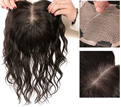Moreal 5.5" x 6.3" Curly Human Hair Silk Base Topper Toupee 4 Clips on Top Hairpiece for Women Severe Hair Loss 6 Inches