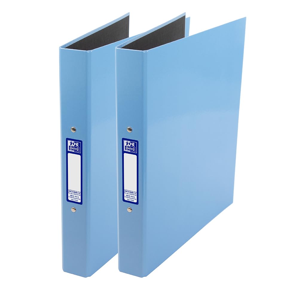 Oxford Premium A4 Ring Binders, Light Blue, Laminated Paper on Board, 40mm Folders (Pack of 2)