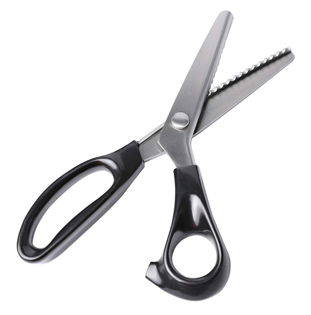 Pinking Shears, Zig Zag Professional Tailoring Scissors, Scissors for Sewing with Handle, Denim, Knitted Fabric, Silk, Paper, Craft (Black)