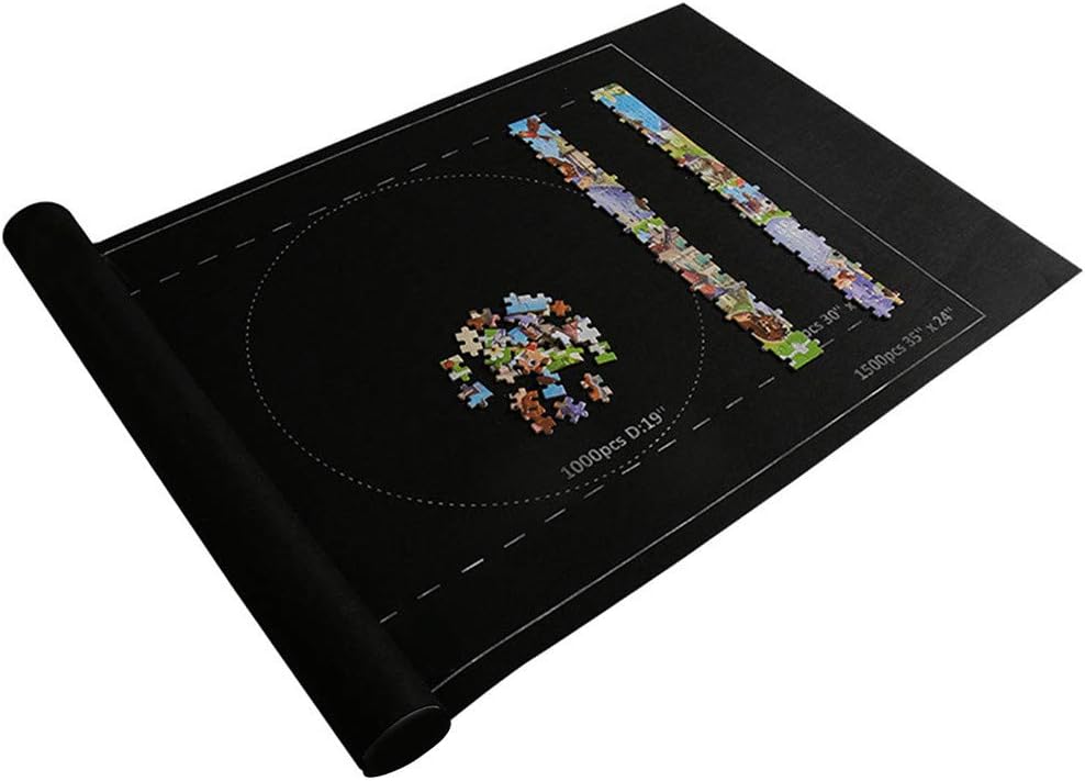 TooTu Jigsaw Puzzle Roll Mat Puzzle Storage Saver Black Felt Mat, No Folded Creases, Jigroll Up to 1500 Pieces - Comes with A Drawstring Opening Design Bag (Mat- Black)