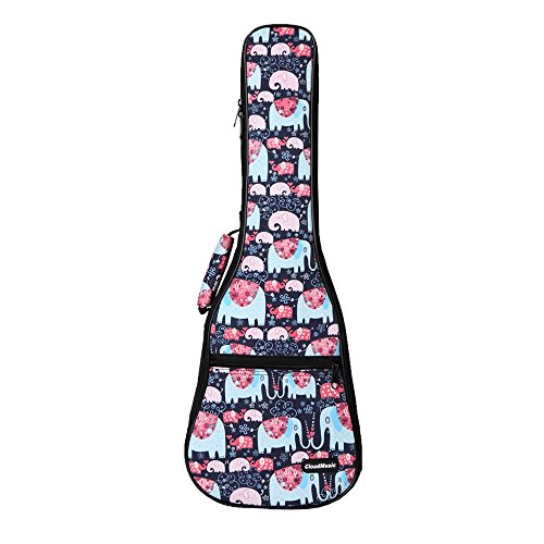 CLOUDMUSIC Colorful Cute Animals Pattern Hawaiian Ukulele Bag Ukulele Case (Concert, Elephants In Love Dark Blue)