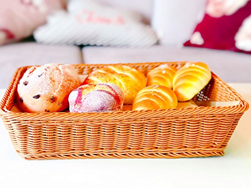 Extra Large Poly-Wicker Bread Basket Rectangle Imitation Rattan for Food Serving Restaurant/Kitchen/Coffee Table Diplay Decor Baskets Fruit Snacks Container (16" x 12" x 4") Brown