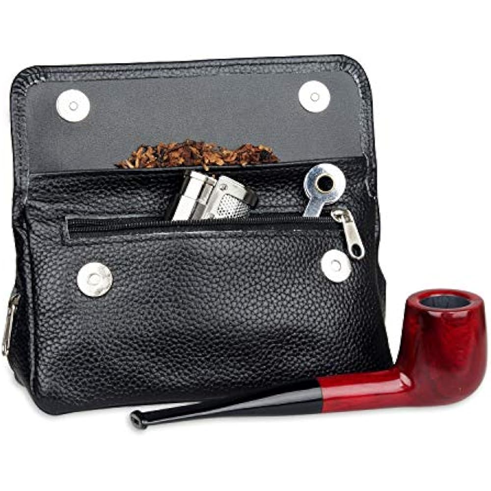 Genuine Leather Smoking Tobacco Pipe Pouch Case Bag 2 Pipes Tamper