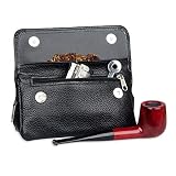 Genuine Leather Smoking Tobacco Pipe Pouch Case Bag for 2 Pipes Tamper Filter Tool Cleaner Preserve Freshness (Black)