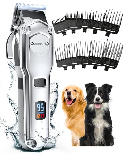 oneisall Quiet Dog Clipper for Dense Fur, IPX7 Waterproof Clippers for Dog/Cat, Professional Dog Trimmer for Thick, Long and Curly Pet Hair
