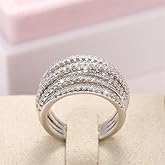 Mnyixsi 925 Sterling Silver Multi Layers Ring for Women, Cubic Zirconia Promise Halo Engagement Ring, Sterling Silver CZ Stones Stackable Anniversary Wedding Thin Eternity Band Ring Size 6