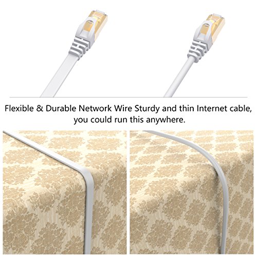 Lovicool CAT 7 Ethernet Patch Cable 100ft Ultra Flat Internet Networking Cords speed up to 10Gbps Gold Plated 8-core Shielded RJ45 Connectors for Modem Router LAN Network White 30m