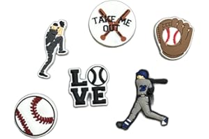 Baseball Theme shoe Charms Set, 6 Pieces Sports Decorative Accessories with Glove, Ball, Player, Take Me Out Design