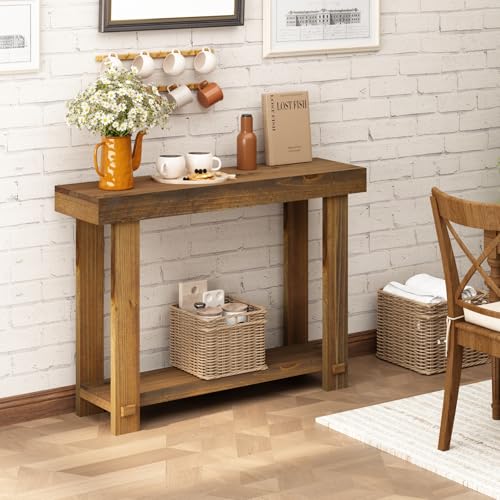 HOKYHOKY Solid Wood Console Table for Entryway, 42.5" Farmhouse Entryway Tables Thickened Tabletop and Legs Rustic Narrow Skinny Behind Couch Sofa Table for Living Room, Hallway, Foyer