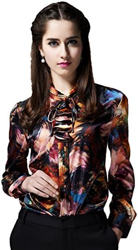 Grace Silk, Long Sleeve Satin Silk Blouse, Pink, Size Small