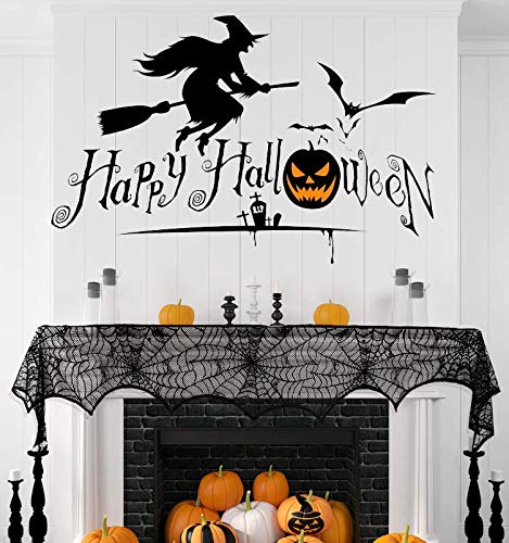 Halloween Cobweb Fireplace Scarf, Black Lace Spiderweb Mantle Scarf for Halloween Home Party Supplies, 18 x 96 inch