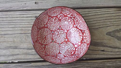 A16 - Coconut bowl with Eggshell inlaid - Dandelion on Red