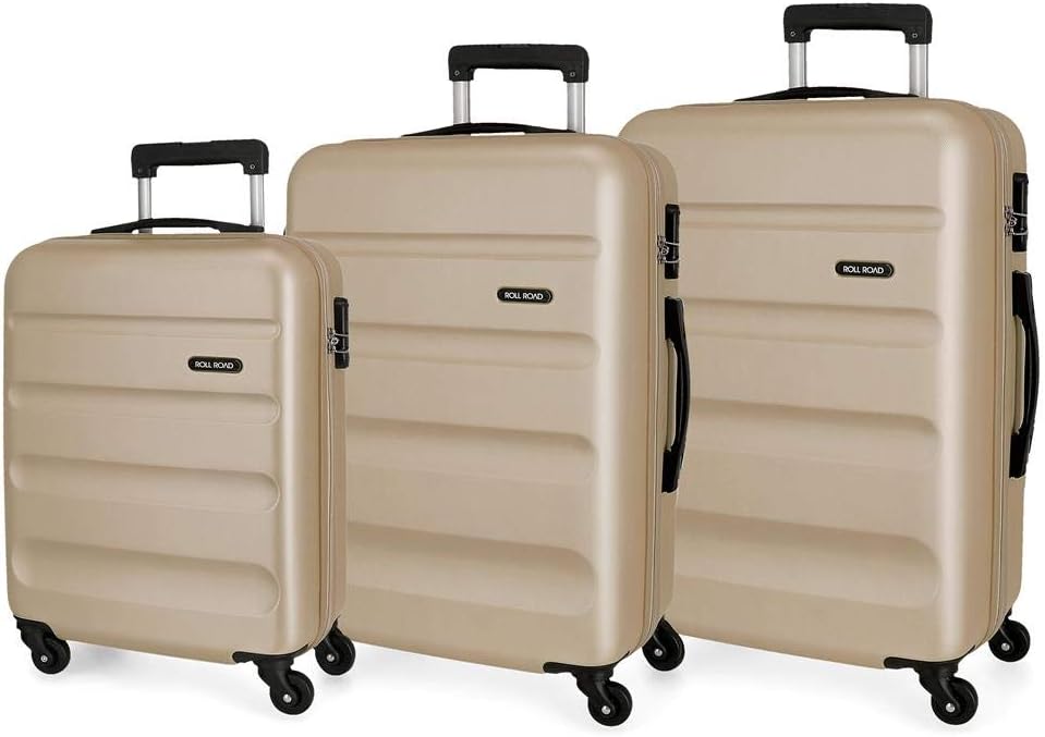 Roll Road Flex Beige Luggage Set 54/64/74 cm Rigid ABS Combination Lock 182 Litre 4 Wheels Hand Luggage, 54/64/74 cms