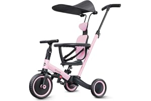 newyoo Tricycle for Toddlers 1-3, Toddler Tricycle with Push Handle and Canopy, Toddler Bike, Birthday Gift and Toys for Girl and Boy, 6 in 1 Baby Trike, Balance Bike, TR009, Pink