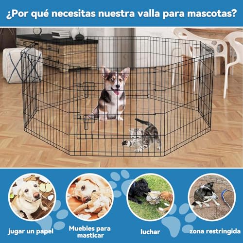 Foldable Exercise Pet Playpen,Jaula para Mascotas,Corral portátil Plegable para Mascotas,Corral para Perro con Puerta,Valla para Perros,Interior/Exterior, para Perros pequeños y medianos,24" x 30"