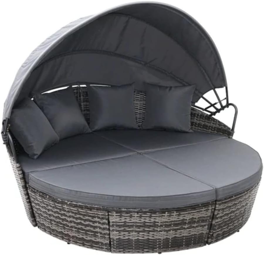 EVRE Bali 3 Piece Round Rattan Daybed Set with Extendable Canopy