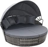 EVRE Bali 3 Piece Round Rattan Daybed Set with Extendable Canopy
