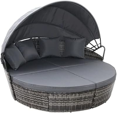 EVRE Bali 3 Piece Round Rattan Daybed Set with Extendable Canopy