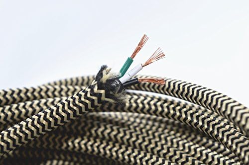 10ft 18/3 Round Black & Brown Zigzag Cloth Covered 3-Wire Round Cord, Fabric Wire Electric Cord Lamp Cord Hanging Pendant Light Fixtures Great for Industrial Vintage Retro DIY Projects UL Listed
