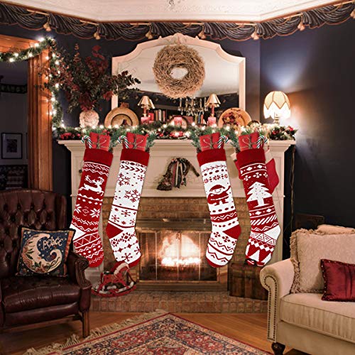 Aitbay Christmas Stockings, 24 inches Extra Long Snowman/Reindeer/Xmas Tree/Snowflake Knit Rustic Stocking Christmas Personalize for Xmas Decorations Clearance and Family Holiday Season Decor (4 Pack)