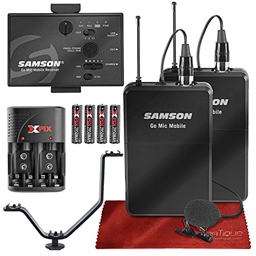 Samson Go Mic Mobile Professional Digital Wireless System with Dual LM8 Lavalier Mic and Belt Pack Transmitter Bundle