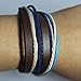 MORE FUN Charm Mens Womens Genuine Leather Bangle Colorful Rope Snap Button Multilayer Wrap Bracelet (Blue)
