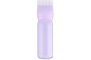 COMNICO Root Comb Applicator Bottle, 6 Ounce Plastic Squeeze Hair Dye Oil Applying Applicator Brush Cap with Graduated Scale, Portable Hair Color Dispenser (Purple)
