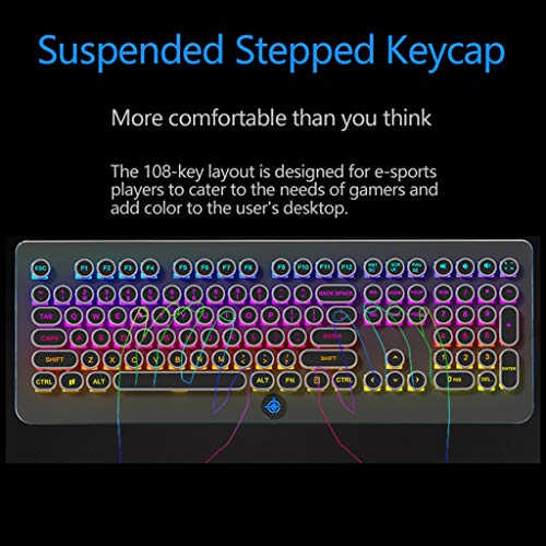 COM1950s 108Keys Retro Steam Punk Mechanical Keyboard Backlit Dustproof Fixed Axis Keyboard,Full Key Without Conflict Punk Gaming Office Computer Keyboard (Black, 108Keys)