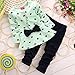 XILALU New Baby Sets Heart-Shaped Print Bow Cute 2PCS Kids Set T Shirt + Pants Green