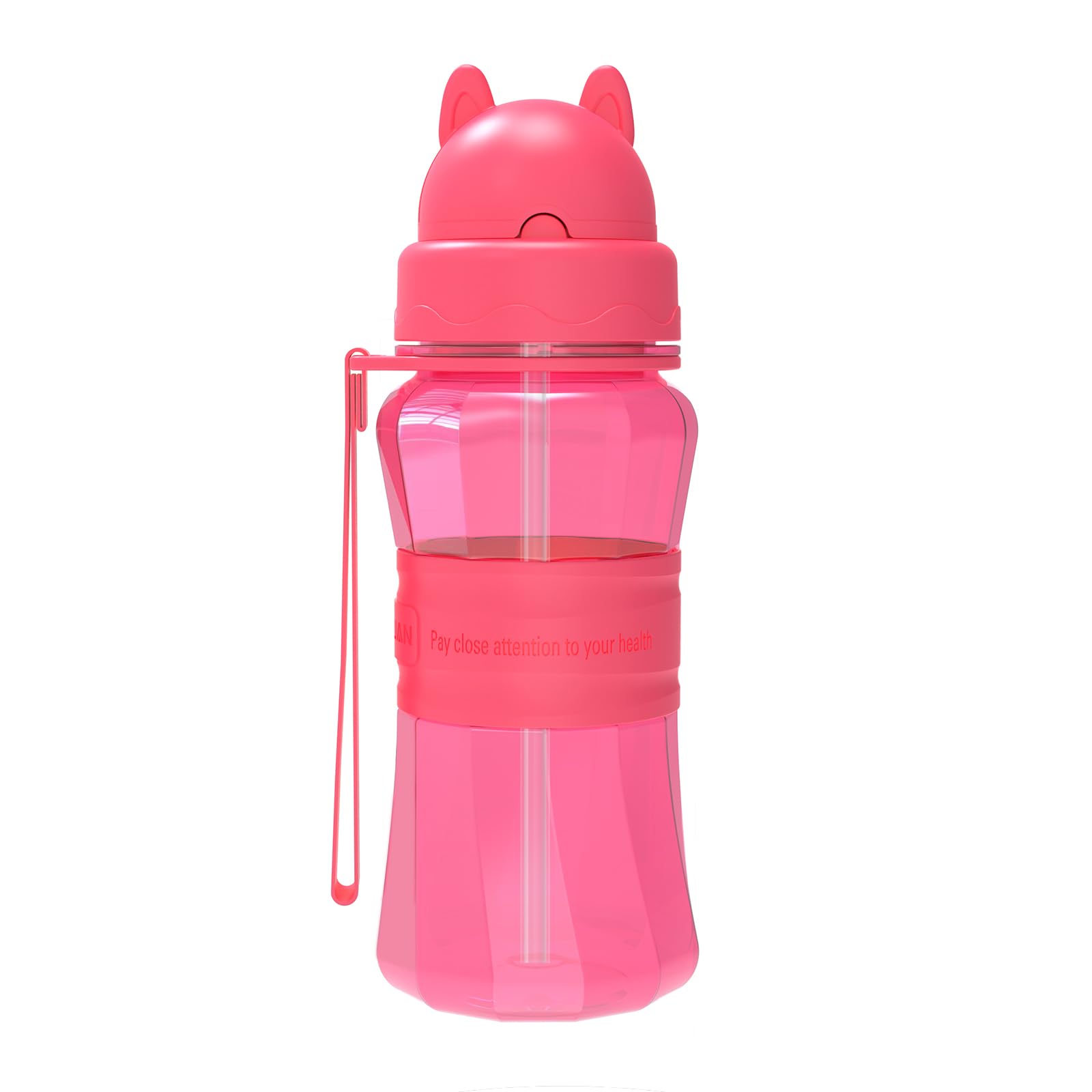 Sigdio Kids Water Bottles for Girls with Straw Leak Proof BPA Free Tritan Strap Ideal for Nursery, School, Home, Hiking and Outdoor Activities (Rose red)