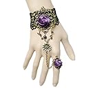 Handmade Gothic Lolita Retro Lace Slave Bracelet Ring Wedding Wristband purple flower purple