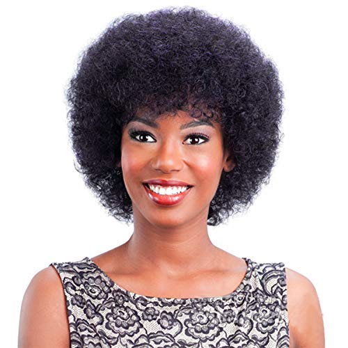 Afro Human Hair Wig for Women, Natural Kinky Curly Short Hair for African American Hair Replacement, Natural Color Fluffy (6 Inch, Natural Color)