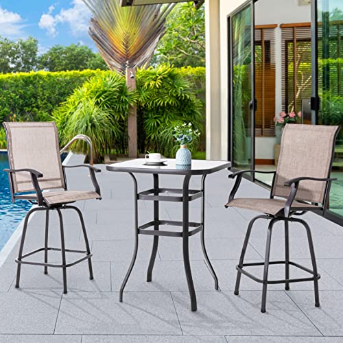 Vongrasig 3 Piece Patio Swivel Bar Set, All Weather Mental Textilene