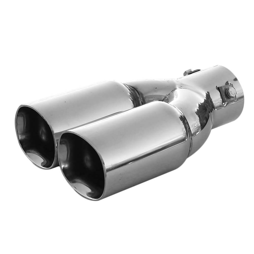 Double Dual Twin Exhaust Tip Trim Car End Pipe Tail Sport Muffler Stainless Steel Chrome Universal